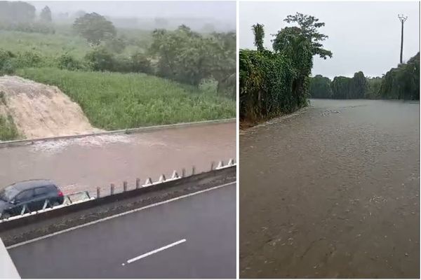 Inondations à Capesterre-Belle-Eau sur la RN1 et à Fonds Cacao - 12/09/2024.