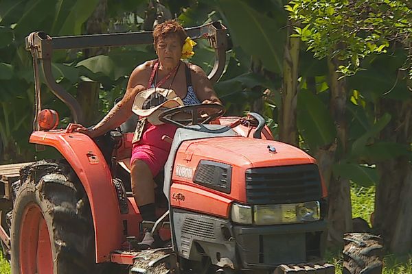 Célina et son tracteur qu'elle ne quitte jamais.