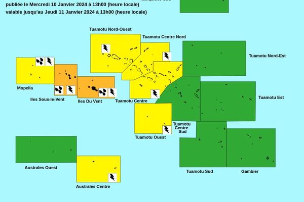 Vigilance orange pour les fortes pluies et les orages sur l'archipel de la Société.