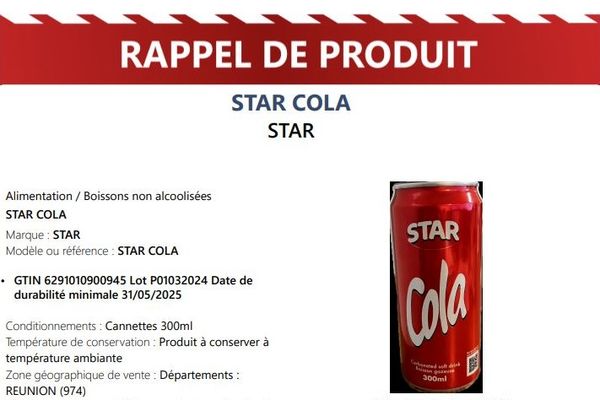 Rappel de produit Star Cola cannettes de 300 ml