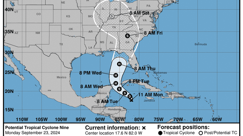 Trajectoire du potentiel cyclone tropical 9