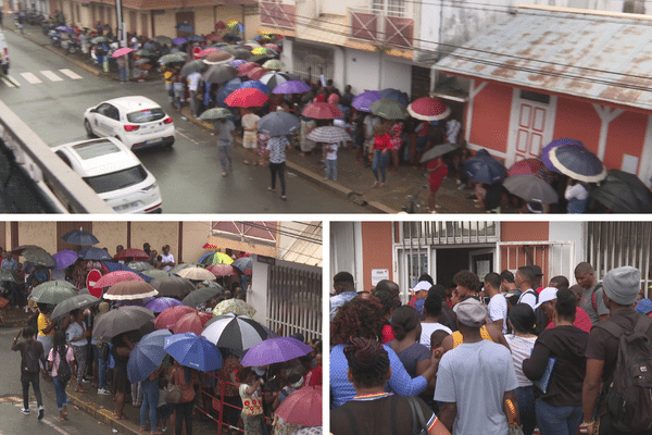 Les files d'attente des demandeurs d'asile devant la Croix Rouge à la rue Mme Payé à Cayenne