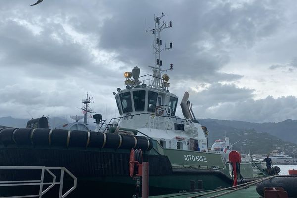 L'un des deux remorqueurs qui bloquait l'entrée du port, mercredi 3 janvier 2024, de retour à quai à 15h40 le même jour.