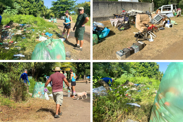 Collecte de déchets au dépotoir sauvage de Tunaiti, le 4 avril 2024.