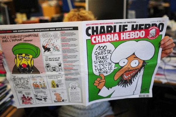 Couverture d'un numéro de Charlie Hebdo sorti lors de la victoire d'Ennahda à la présidentielle tunisienne en 2011. Il avait promis d'appliquer la Sharia comme source législative pri,ncipale dans le pays.