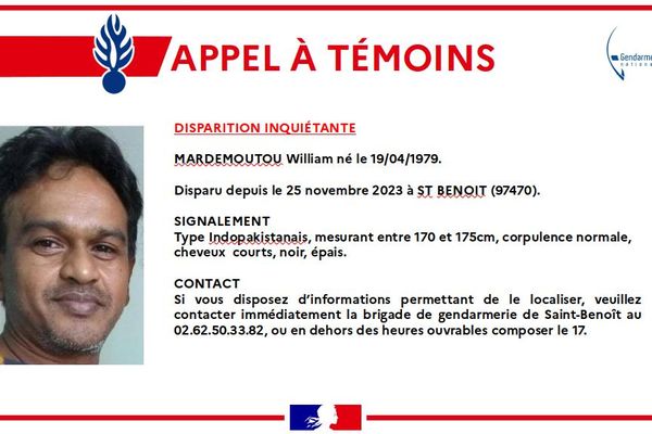 William Mardemoutou est porté disparu à Saint-Benoît