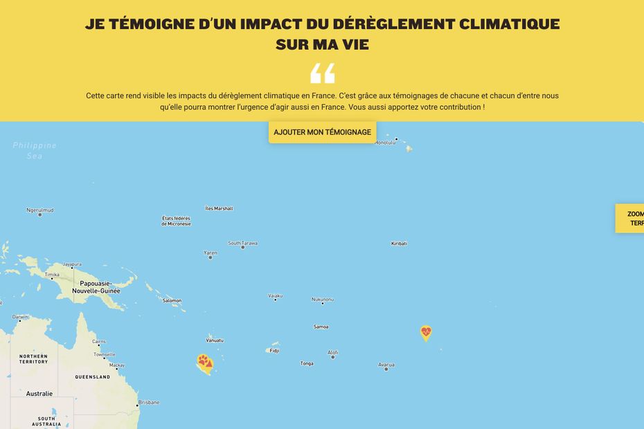 Une carte interactive des Outremer pour témoigner du échauffement