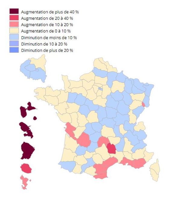 Development of cumulative deaths from 1 June to 20 September 2021 compared to cumulative deaths from 1 June to 20 September 2019 per department