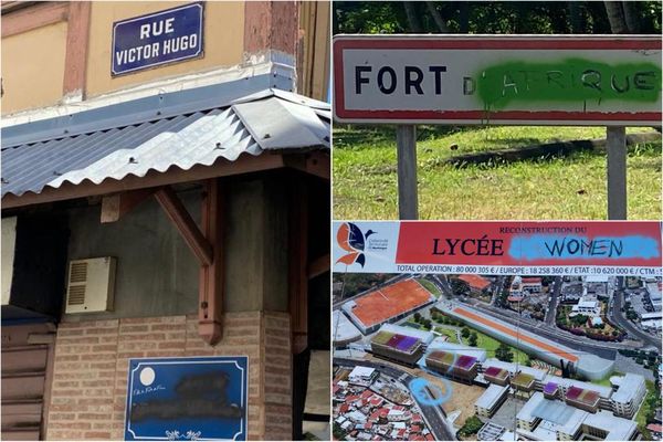 Panneaux et plaques dégradés à Fort-de-France.