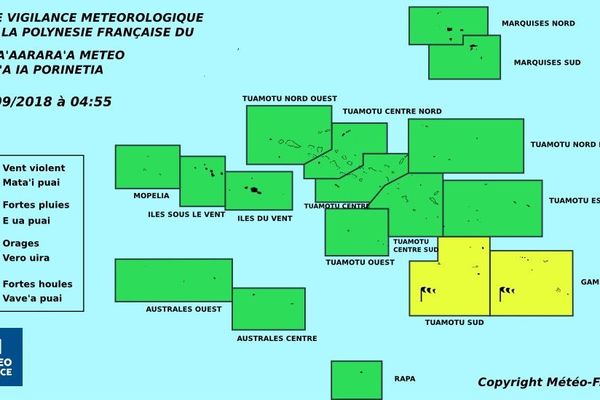 Vents violents sur le sud des Tuamotu et les Gambier