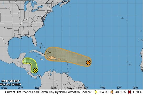 Deux phénomènes sont sous surveillance, dans la zone Atlantique/Mer des Caraïbes/Golfe du Mexique - 16/10/2024.