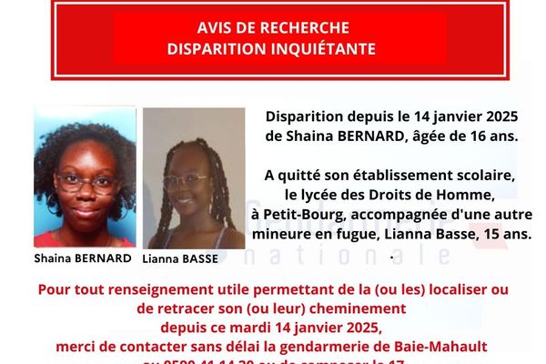 Disparition inquiétante de Shaina Bernard (16 ans) et Lianna Basse (15 ans)