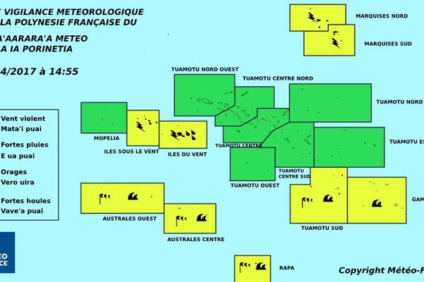 Temps toujours perturbé sur la Société, aux Australes et aux Marquises