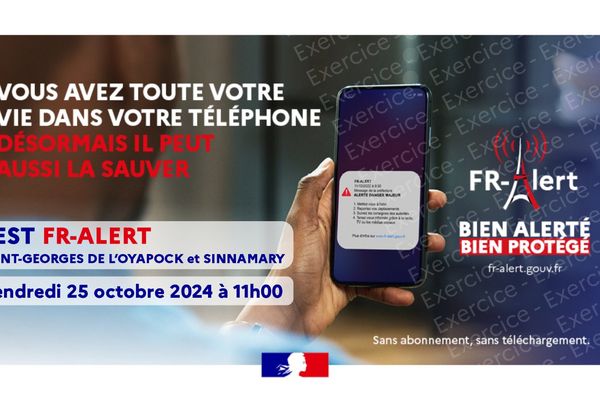 FR-Alert, un dispositif d'alerte instantané testé ce vendredi 25 octobre 2024 dans les communes de Saint-Georges-de-l'Oyapock et Sinnamary.