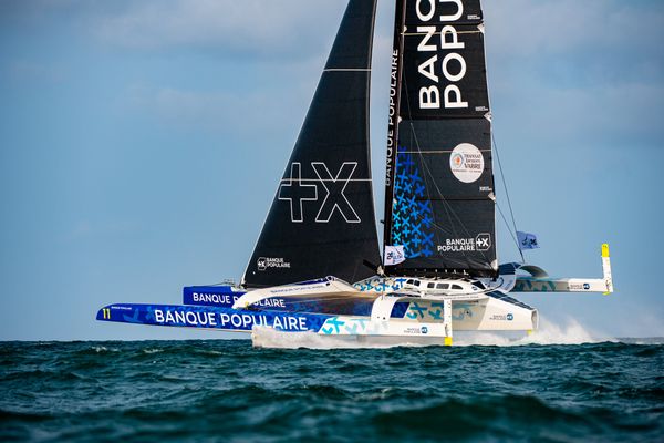 Le voilier Banque populaire vers la Martinique, terme de la transat Jacqes Vabre 2023.