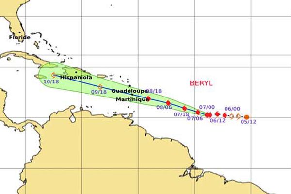 La trajectoire possible de l'ouragan Beryl