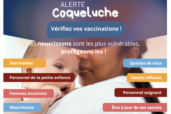 Affiche de sensibilisation à l'épidémie de coqueluche en Nouvelle-Calédonie.