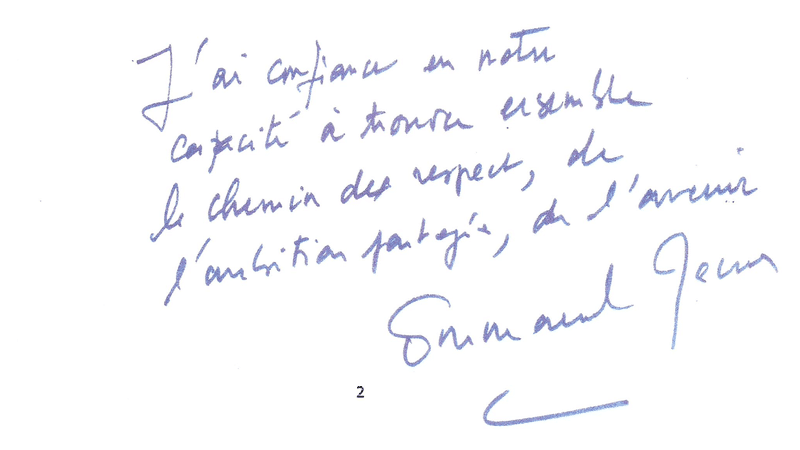 Phrase manuscrite Emmanuel Macron, 18 juin 2024