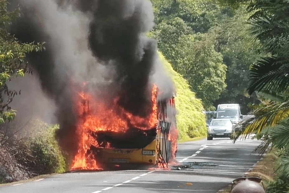 A school bus caught fire on Mamelles Road