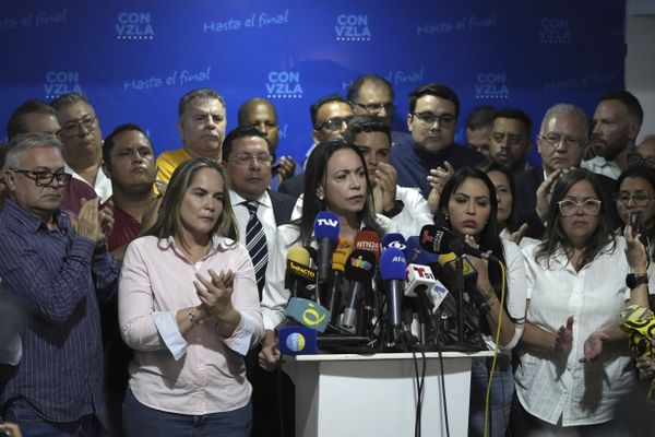 La chef de l'opposition María Corina Machado s'exprime lors d'une conférence de presse au Venezuela, le mercredi 20 mars 2024.