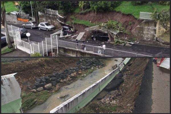 Effondrement à quartier Montgérald à Fort-de-France et sur la RN8 quartier La Mauny à Rivière-Pilote. 