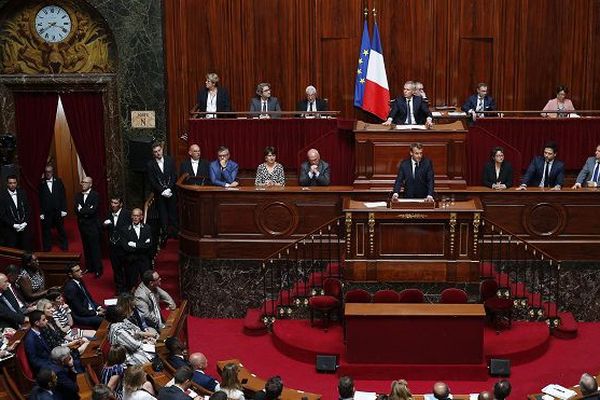 Emmanuel Macron devant le Parlement réuni en congrès à Versailles, le 9 juillet 2017, pour son discours de politique générale. 