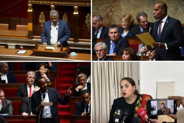 De gauche à droite, de haut en bas : les député(e)s Jean-Hugues Ratenon, Olivier Serva, Davy Rimane et Estelle Youssouffa. • ©La 1ère / AFP / Lucas Dusart
Partager :