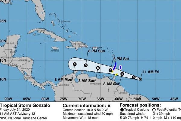 La trajectoire de la Tempete Tropicale Gonzalo du vendredi 24 juillet 2020.