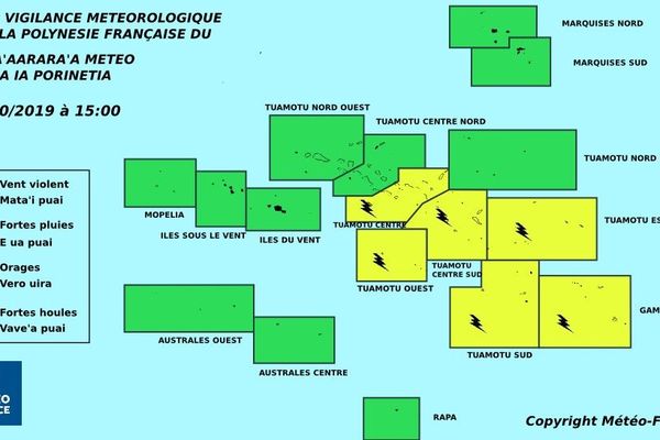 Risque d'orages sur les Tuamotu Gambier