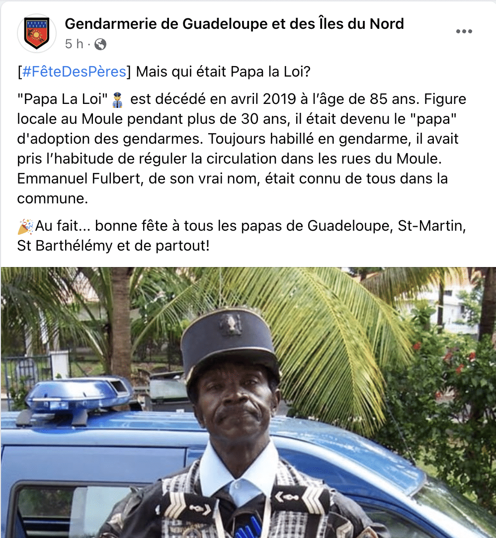 Post Facebook Papa la loi des Gendarmes de Guadeloupe