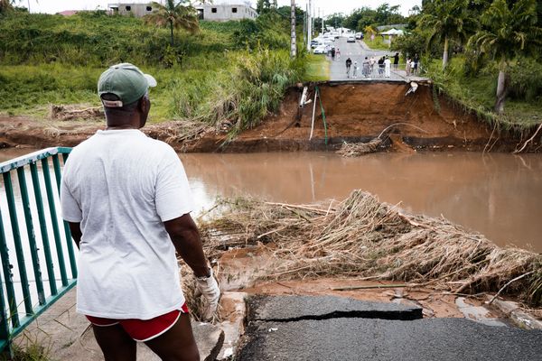 Ce pont de la commune de Goyave, en Guadeloupe, a été totalement détruit par le passage de la tempête Fiona dans la nuit du 17 au 18 septembre 2022.
