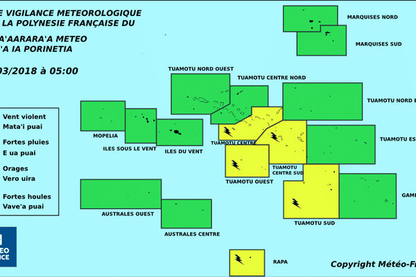 Météo : vigilance jaune pour Rapa et une partie de Tuamotu