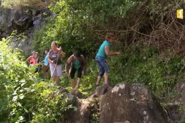 Les habitants déblayent le sentier de Grand Bassin