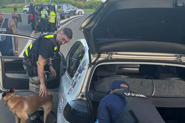 Gendarmes et douaniers lors d'une opération de contrôle à Capesterre Belle-Eau le 07/08/24