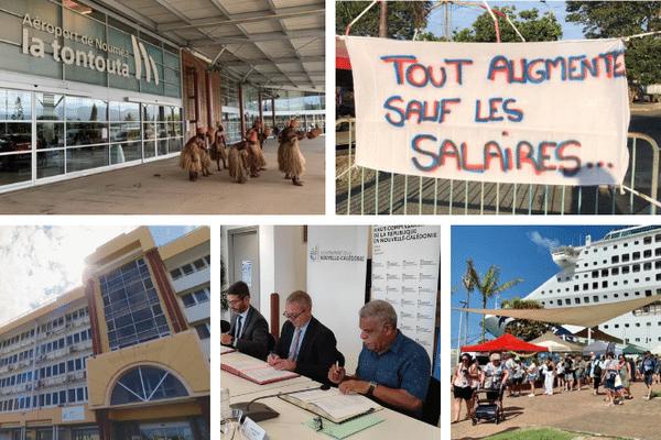 Accueil de voyageurs à Tontouta, manifestation contre la vie chère, direction des services fiscaux, signature de prêt AFD et retour des croisiéristes.