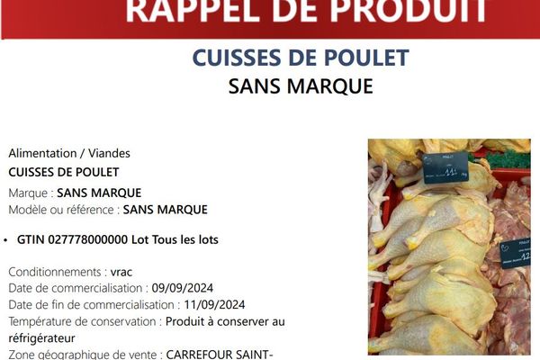 Alerte aux salmonelles sur du poulet frais vendus au Carrefour de Saint-Benoît