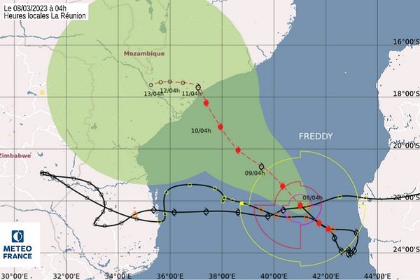 Carte trajectoire cyclone tropical Freddy