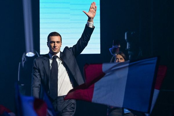 Le candidat aux élections européennes Jordan Bardella, président du Rassemblement National, lors de son dernier rassemblement avant le scrutin, au Dôme de Paris, le 2 juin 2024.