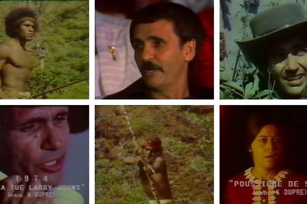 Paul K. Dupré à la télévision, entouré d'images de ses films.