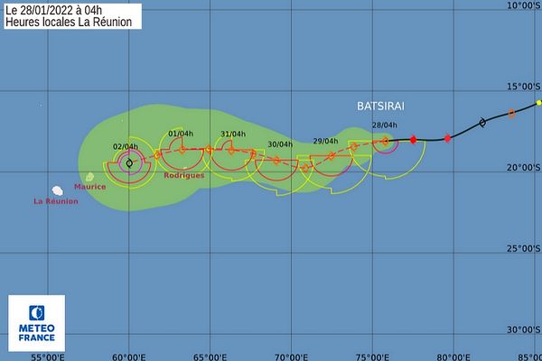 Carte des prévisions de trajectoire Batsirai 28 janvier 2022