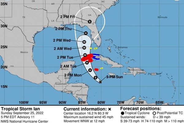 Trajectoire de la Tempête Tropicale Ian