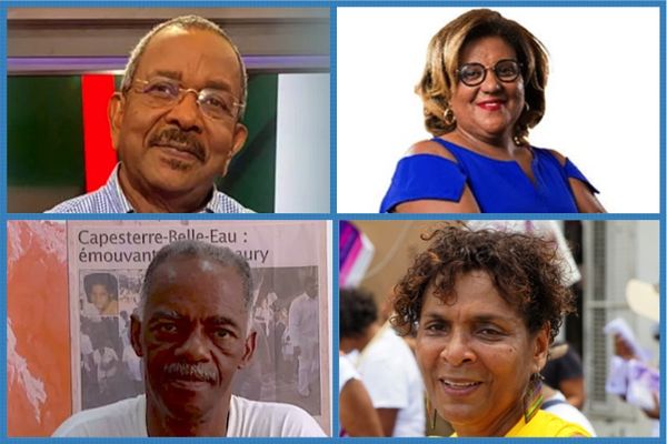 en haut, de gauche à droite : Lucien Saliber, président de l'Assemblée de Martinique, Catherine Conconne, conseillère territoriale.
en bas, de gauche à droite : Luc Reinette, militant indépendantiste Guadeloupe, Rita Bonheur, Union des femmes de Martinique