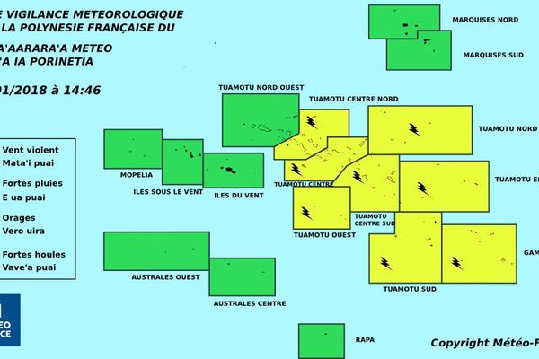 Les risques d'orages concernent la quasi totalité des Tuamotu