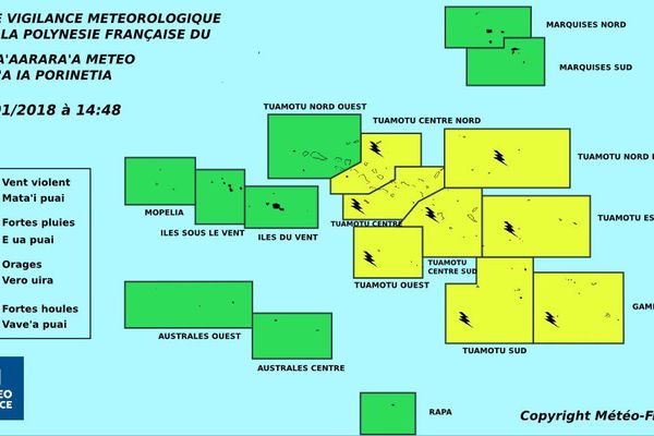 Les Tuamotu, toujours en vigilance jaune pour les risques d'orages