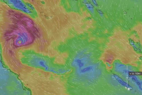 Le cyclone Niran à 10 heures, projection WIndy