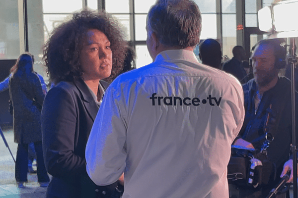 Au palais éphémère, à l'occasion du lancement de l'opération Paris 2024, J-100, Anne Caroline Graffe se prête au jeu des questions/réponses avec les journalistes, dans le cadre de ses nouvelles fonctions de membre du conseil d'administration des Jeux.