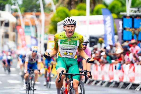 Victoire de Quentin Bezza (Philippe Wagner Bazin) aux Abymes, sur la 5e étape du Tour de Guadeloupe 2024, mercredi 28 août