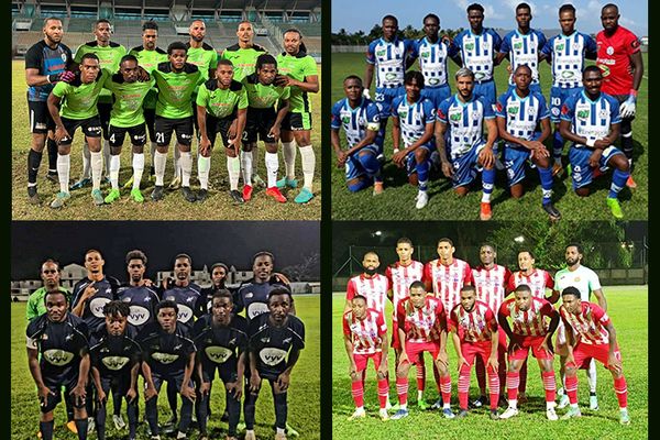 En haut, Club Franciscain et Cs Moulien. En bas, Étoile de Matioury et Golden Lion, en phase finale de la coupe Vyv 2024 en Martinique.