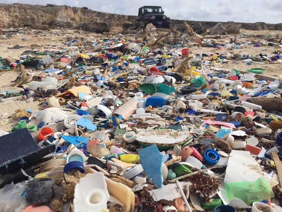 Les déchets en plastique sur une plage