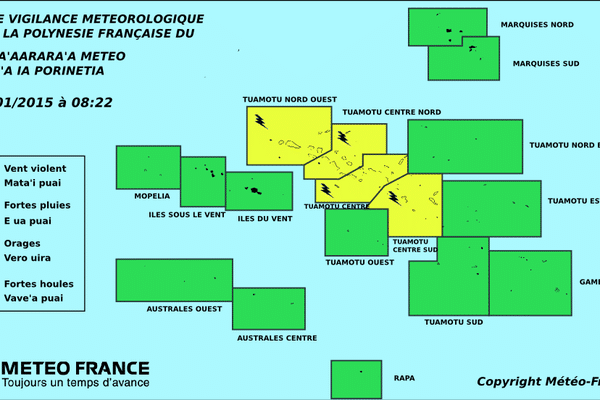 Vigilance jaune pour les orages aux Tuamotu